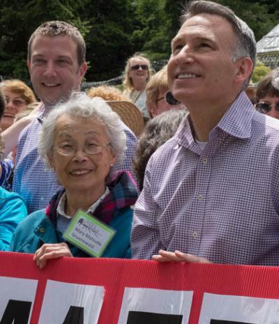 Photograph by Terry Donnelly – Joe McDermott, Mary Matsuda Gruenewald, and Dow Constantine gather for the “This Place Matters” photograph.