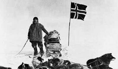 Roald amundsen at the South Pole  December 1911 with dogs