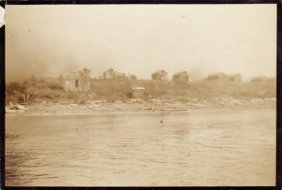 Fishing cabins at the mouth of the Smith River, ca. 1930s